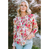 Floral Round Neck Smocked Blouse