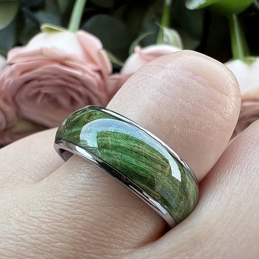 Stylish And Minimalist Green Wood-grain Ring