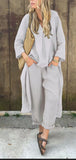 2pcs Long-sleeved Suits Loose V-neck Long Top And High Waist Wide Leg Pants