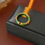 Vintage Floral Ring Green Enamel Statement Ring Retro Diamond Pearl Flower Ring For Women Fashion Jewelry