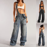 Y2K Zipper Denim Overalls With Pockets Fashion