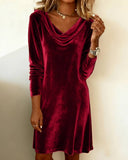 Solid Color Swing Collar Long Sleeved Velvet Dress