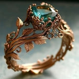 Rose Gold Branch Flower Inlaid Blue Crystal Ring