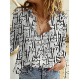 3d Printed Polka Dot Butterfly Long Sleeve Turn-down Collar Casual Shirt -Women's clothing