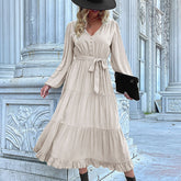Casual Long Sleeve Solid Color Dress Draping Effect