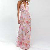 Floral Print Halter Maxi Bodycon Dress
