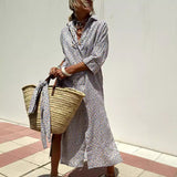 Striped Shirt Dress With Belt Fashion Half-sleeved Lapel Button