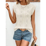 Eyelet Round Neck Cap Sleeve Top