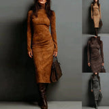 Turtleneck Long-sleeved Dress Fashion Sexy Slim-fitting Bodycon Long Dresses Women's Clothing