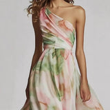 White French Gentle Seaside Holiday Oblique Shoulder Strap Dress