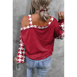 Houndstooth Long Sleeve Asymmetrical Neck Top