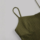 Casual Solid Color Ribbed Fit Vest Top And Ruched Hem A- Line Skirt