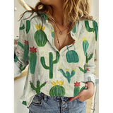 3d Printed Polka Dot Butterfly Long Sleeve Turn-down Collar Casual Shirt -Women's clothing