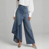 Denim Skort With Button Closure And Washed Finish For Women
