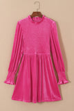 Smocked Round Neck Long Sleeve Dress