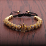 Micro Inlaid Zircon Rhinestone Ball Crown Woven Adjustable Bracelet