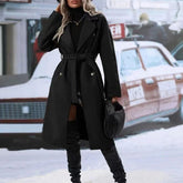 Trench Coat With Belt Winter Fashion Solid Color Long Jacket Outwear Women Clothing