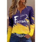 FOOTBALL Graphic Notched Neck Long Sleeve T-Shirt