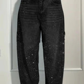 Ins Shiny Straight Jeans With Pockets Fashion Loose Wide-leg Pants