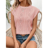 Eyelet Round Neck Cap Sleeve Top
