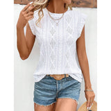 Eyelet Round Neck Cap Sleeve Top
