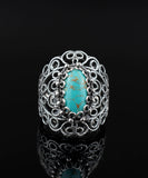 Filigree Art Copper Turquoise Gemstone Lace Detailed Women Silver