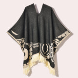 Western Denim Style Women's Shawl Tassel Pullover