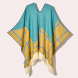 Western Denim Style Women's Shawl Tassel Pullover
