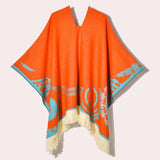 Western Denim Style Women's Shawl Tassel Pullover