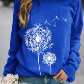 Dandelion Printed Long Sleeve Crew Neck Pullover Sweatshirt - Women's Clothing