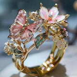 INS Flower Butterfly Ring With Rhinestones And Oil Dropping Design