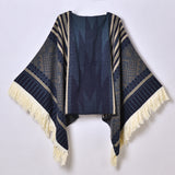 Western Denim Style Women's Shawl Tassel Pullover