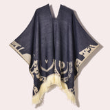 Western Denim Style Women's Shawl Tassel Pullover