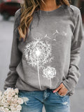 Dandelion Printed Long Sleeve Crew Neck Pullover Sweatshirt - Women's Clothing