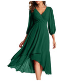 Women's V-neck Long-sleeved Dress Loose Party Evening Dress