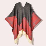 Western Denim Style Women's Shawl Tassel Pullover