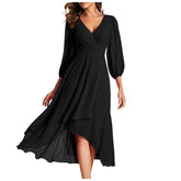 Women's V-neck Long-sleeved Dress Loose Party Evening Dress