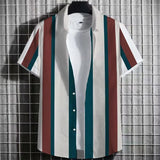 Color Simple Striped Men's 3D Printing Short Sleeve