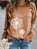 Dandelion Printed Long Sleeve Crew Neck Pullover Sweatshirt - Women's Clothing