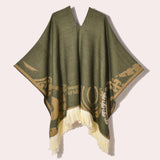 Western Denim Style Women's Shawl Tassel Pullover