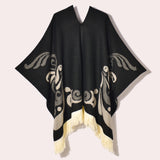 Western Denim Style Women's Shawl Tassel Pullover