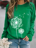 Dandelion Printed Long Sleeve Crew Neck Pullover Sweatshirt - Women's Clothing