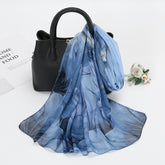 Thin Chiffon Lotus Pond Moonlight Printed Silk Scarf