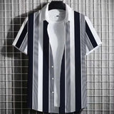 Color Simple Striped Men's 3D Printing Short Sleeve