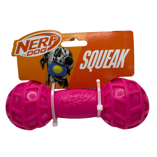 Durable Dog Squeak Barbell Toy – Red for Active Chewers