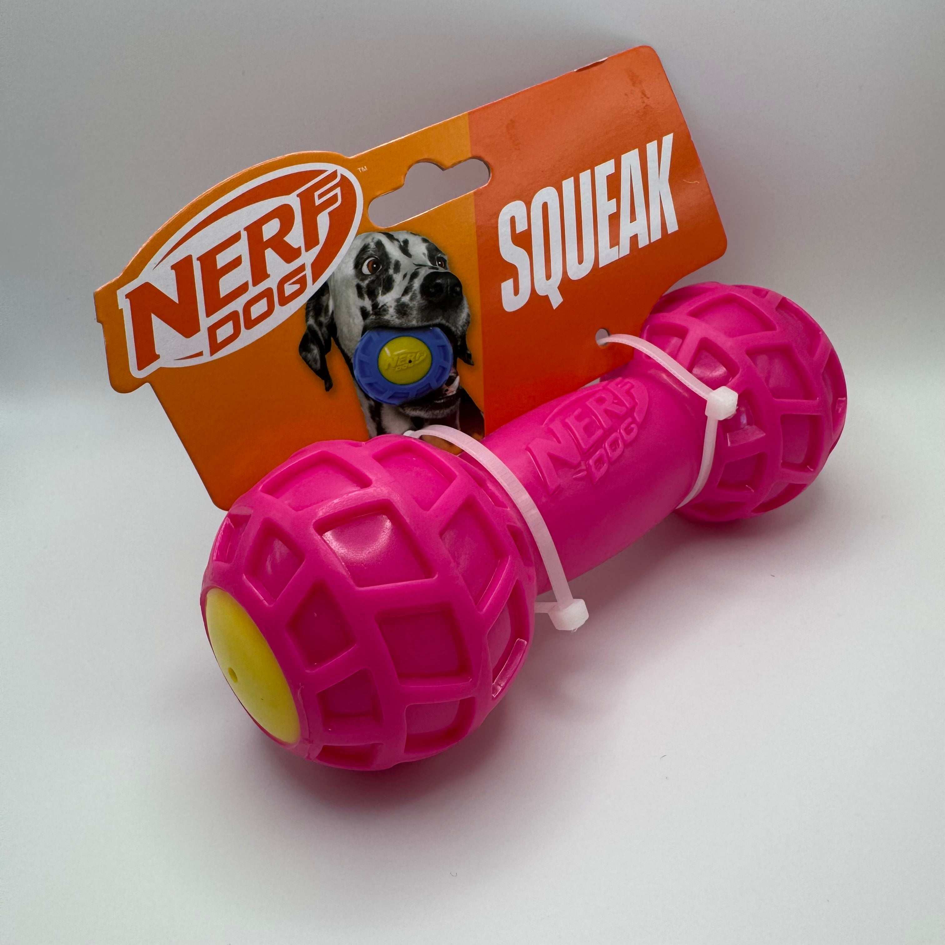 Durable Dog Squeak Barbell Toy – Red for Active Chewers