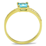 TS559 - Gold 925 Sterling Silver Ring with AAA Grade CZ in Sea Blue