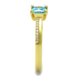 TS559 - Gold 925 Sterling Silver Ring with AAA Grade CZ in Sea Blue