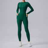 Women's Clothing Solid Color Casual Half Long-sleeve Zipper Jumpsuit