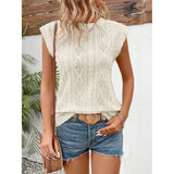 Eyelet Round Neck Cap Sleeve Top